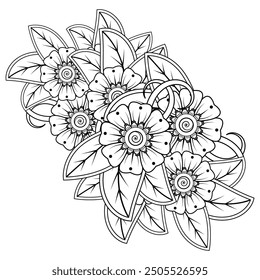 Floral Background with mehndi flower. Decorative ornament in ethnic oriental style, doodle ornament, outline hand draw. Coloring book page.