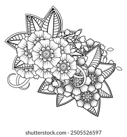 Floral Background with mehndi flower. Decorative ornament in ethnic oriental style, doodle ornament, outline hand draw. Coloring book page.