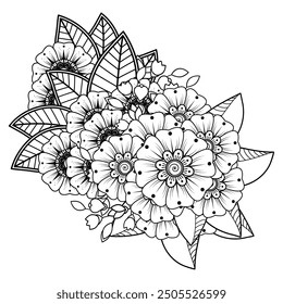 Floral Background with mehndi flower. Decorative ornament in ethnic oriental style, doodle ornament, outline hand draw. Coloring book page.