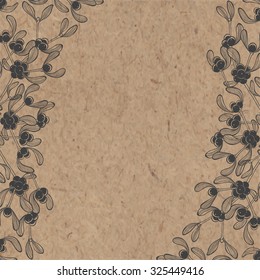 Floral background with mistletoe on kraft paper. Can be greeting card, invitation, design element.