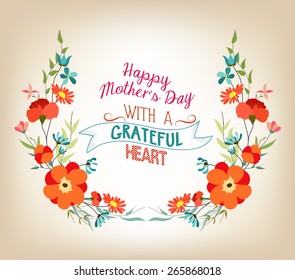 Floral background mothers day greeting card with decorative flowers