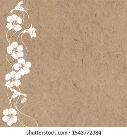 Floral background with nasturtium and space for text on kraft paper. Vertical composition. Vector. Invitation, greeting card or an element for your design.