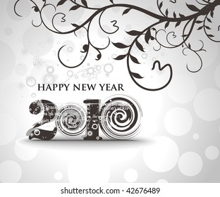 floral background with  new year 2010  in white background. Vector illustration