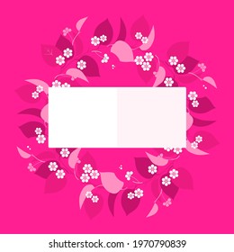 Floral background with note paper, vector illustration