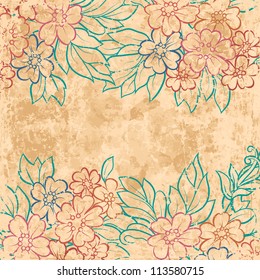 Floral  background on old paper. Invitation to the wedding or announcements.