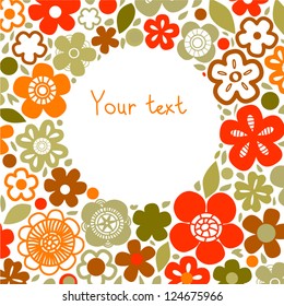 Floral background on white with a circle for custom text, vector