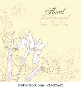 Floral Background with one iris. Vector Illustration