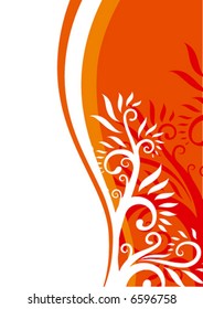 floral background in orange with tree