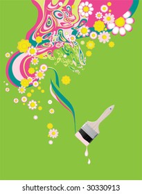 Blumenhintergrund mit Malerei. Alle Elemente und Texturen sind einzelne Objekte. Vektorbilder skalieren auf jede beliebige Größe.