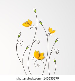 Floral background with paper butterflies. Vector design