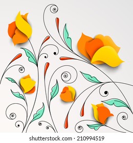 Floral background with paper flowers. Vector illustration