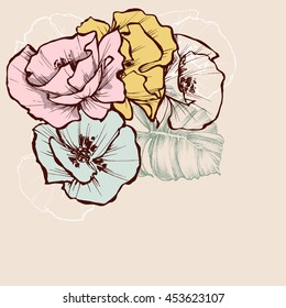 Floral background in pastel colors. Flowers greeting card