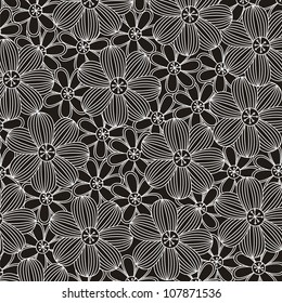 floral background, pattern black and white, vector illustration