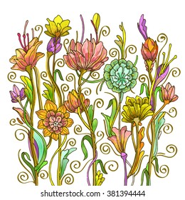 Floral background with Peony. Colorful flower pattern Vector illustration.