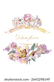 Floral background with pink, red and white peony flower for wedding decoration, Valentine's Day, sales and other events. Hand drawn vector illustration. 