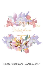 Floral background with pink, red and white peony flower for wedding decoration, Valentine's Day, sales and other events. Hand drawn vector illustration. 