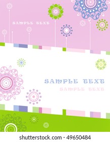 Floral background with place for your text. Abstract summer card. Retro baby arrival with flowers. Vector illustration