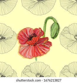 Floral background with poppies. seamless pattern. Flourish seamless textured wallpaper for greeting card.