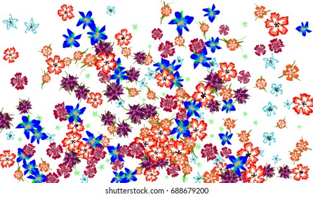 Floral Background for Postcard, Wedding Invitation, Greeting Card, Book Cover. Horizontal Rectangular Background in Retro Style with Small Flowers