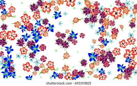 Floral Background for Postcard, Wedding Invitation, Greeting Card, Book Cover. Horizontal Rectangular Background in Retro Style with Small Flowers
