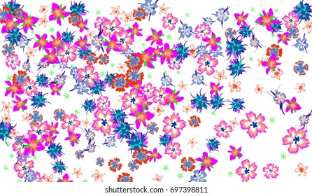 Floral Background for Postcard, Wedding Invitation, Greeting Card, Book Cover. Horizontal Rectangular Background in Retro Style with Small Flowers