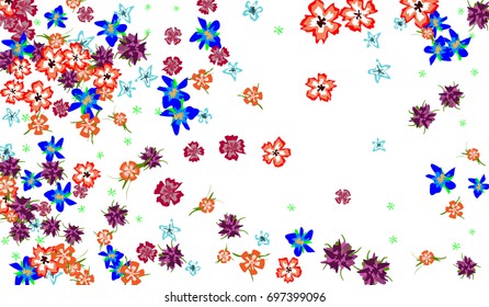 Floral Background for Postcard, Wedding Invitation, Greeting Card, Book Cover. Horizontal Rectangular Background in Retro Style with Small Flowers