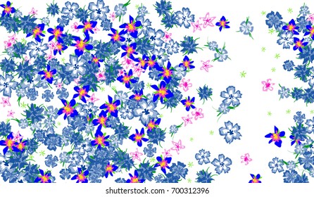 Floral Background for Postcard, Wedding Invitation, Greeting Card, Book Cover. Horizontal Rectangular Background in Retro Style with Small Flowers
