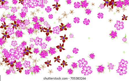 Floral Background for Postcard, Wedding Invitation, Greeting Card, Book Cover. Horizontal Rectangular Background in Retro Style with Small Flowers