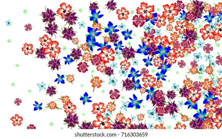 Floral Background for Postcard, Wedding Invitation, Greeting Card, Book Cover. Horizontal Rectangular Background in Retro Style with Small Flowers