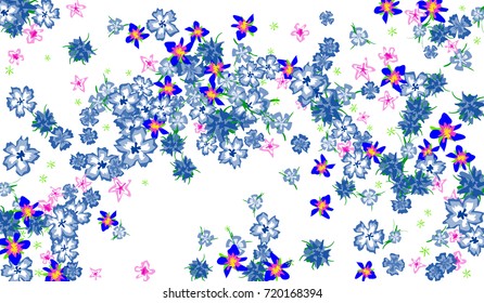 Floral Background for Postcard, Wedding Invitation, Greeting Card, Book Cover. Horizontal Rectangular Background in Retro Style with Small Flowers
