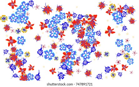 Floral Background for Postcard, Wedding Invitation, Greeting Card, Book Cover. Horizontal Rectangular Background in Retro Style with Small Flowers