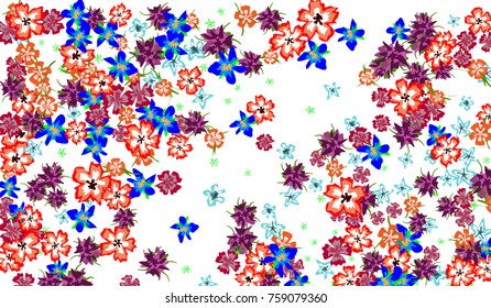 Floral Background for Postcard, Wedding Invitation, Greeting Card, Book Cover. Horizontal Rectangular Background in Retro Style with Small Flowers