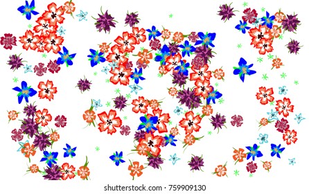 Floral Background for Postcard, Wedding Invitation, Greeting Card, Book Cover. Horizontal Rectangular Background in Retro Style with Small Flowers