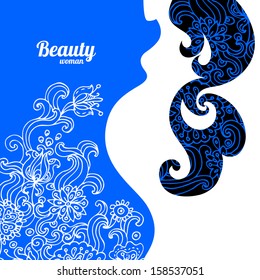 Floral background with pregnant woman silhouette