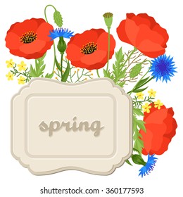 Floral background with pretty spring flowers. Template for invitation and greeting cards.