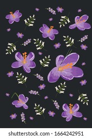 Floral background for printing, textiles, tableware, jewelry. Snowdrops.