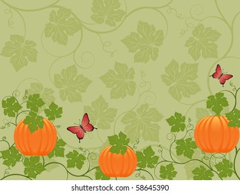 Floral background with a pumpkin. Vector illustration.