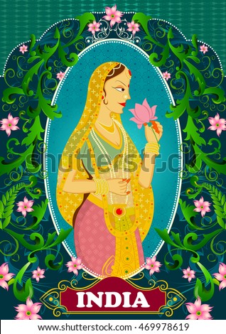 Floral background with Queen smelling lotus showing Incredible India in vector