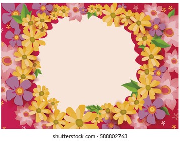 Floral background. Realistic flower frame. Elegant flower border. Vector illustration. 