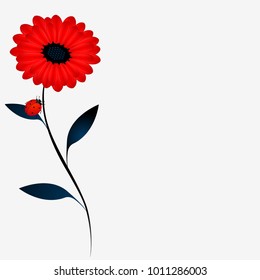 Floral background with a red flower and ladybug on a leaf.