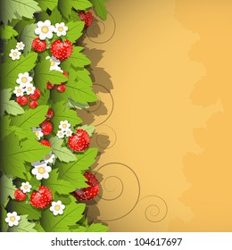 floral background with red flowers and strawberry