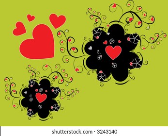 floral background red heart
