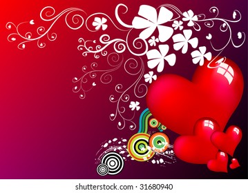 floral background with red hearts