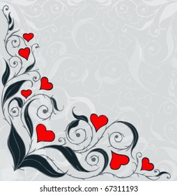  floral background with red hearts
