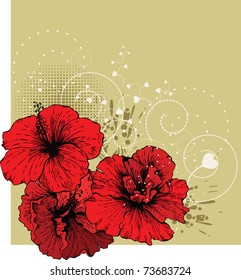Floral background with red hibiscus