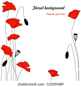 floral background with red poppies, vector