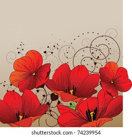 Floral background with red tulips