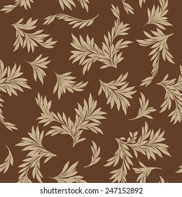 Floral background in retro style with leaves. Leaf seamless background.