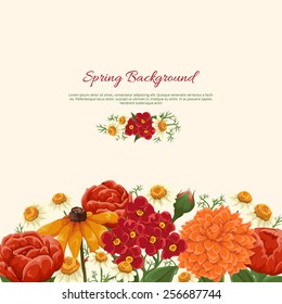 Floral background with roses, chamomiles and other flowers 