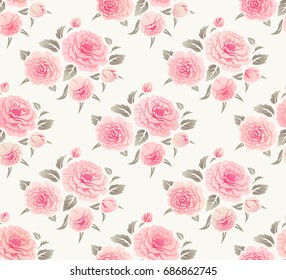 Floral background with roses. Seamless pattern for wallpaper, fabric, digital paper, fills, etc. Shabby chic style.
